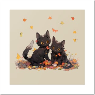 Adorable Black Cats Halloween Candy Posters and Art